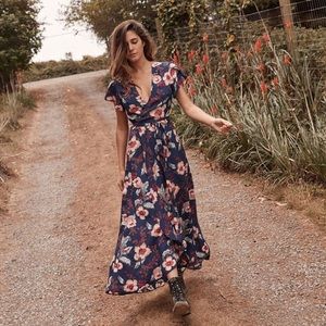 Christy Dawn The Autumn Dress-Navy White Flowers-XS